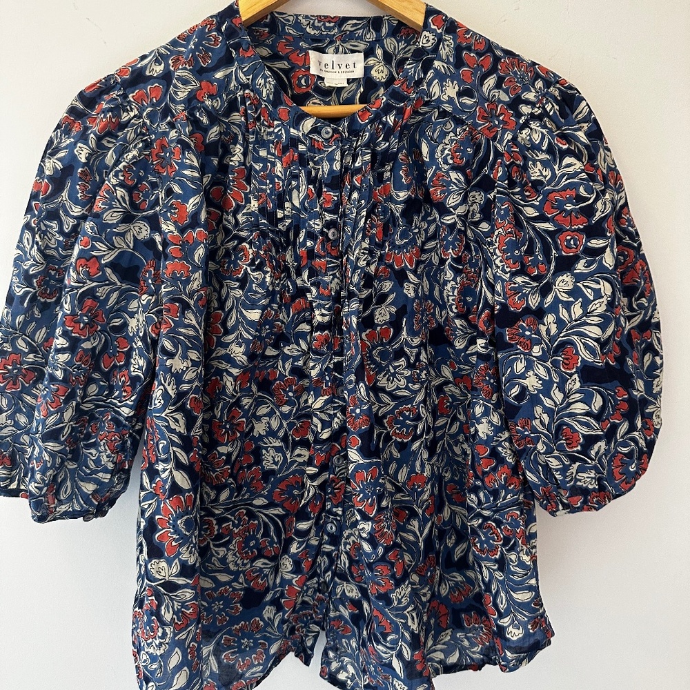 Jude Floral Blouse by Velvet by Graham & Spencer, Blue size M
